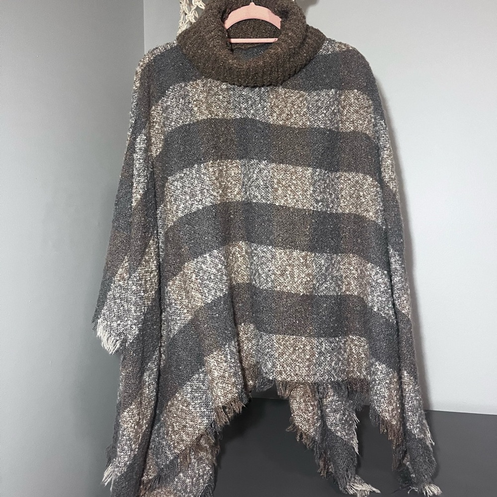 Plaid Turtle Neck Poncho Sweater